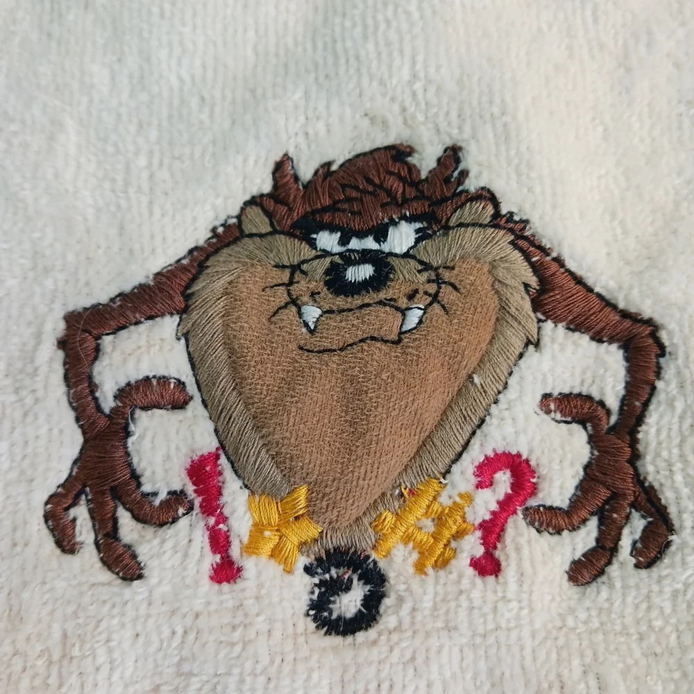 Looney Tunes Taz Embroidered Washcloth Cream Warner Bros 1993